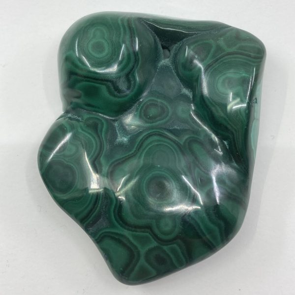 malachite polished stone freeform viewed from the top